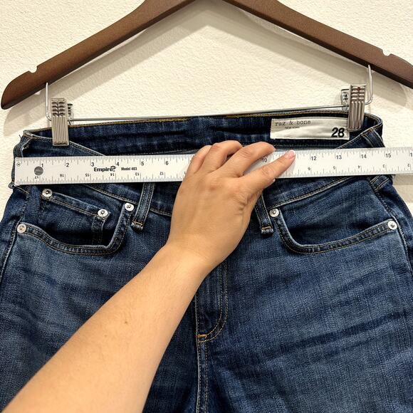 Rag & Bone Dre Low-Rise Slim Boyfriend Jeans Women 28 Blue Raw Hem Stretch USA - Picture 5 of 8